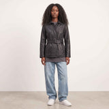 BFL Verona Damen-Blazerjacke aus echtem Leder mit Gürtel, schwarz