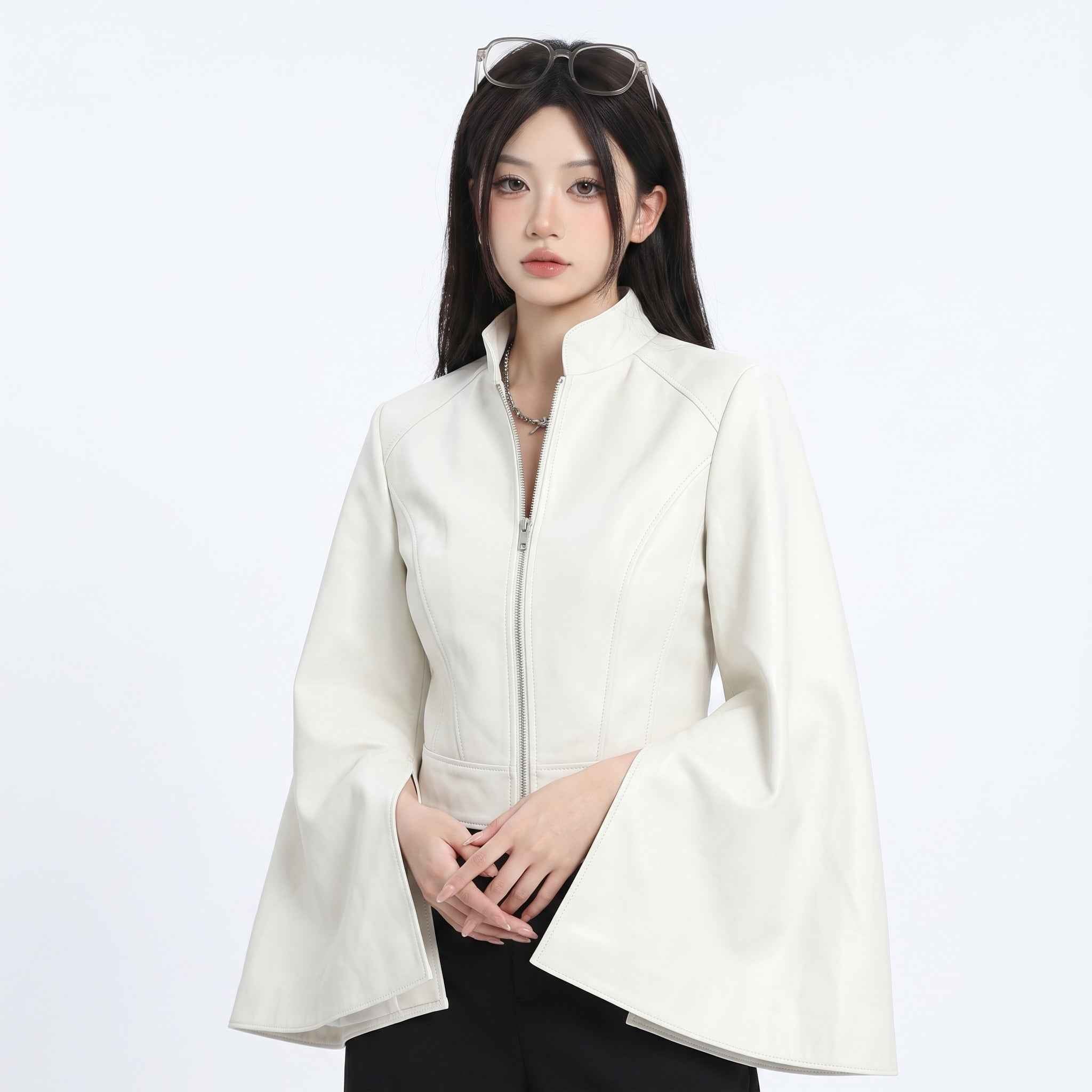 Women’s Cropped Cape-Sleeve Leather Jacket | Stylish Modern Jacket