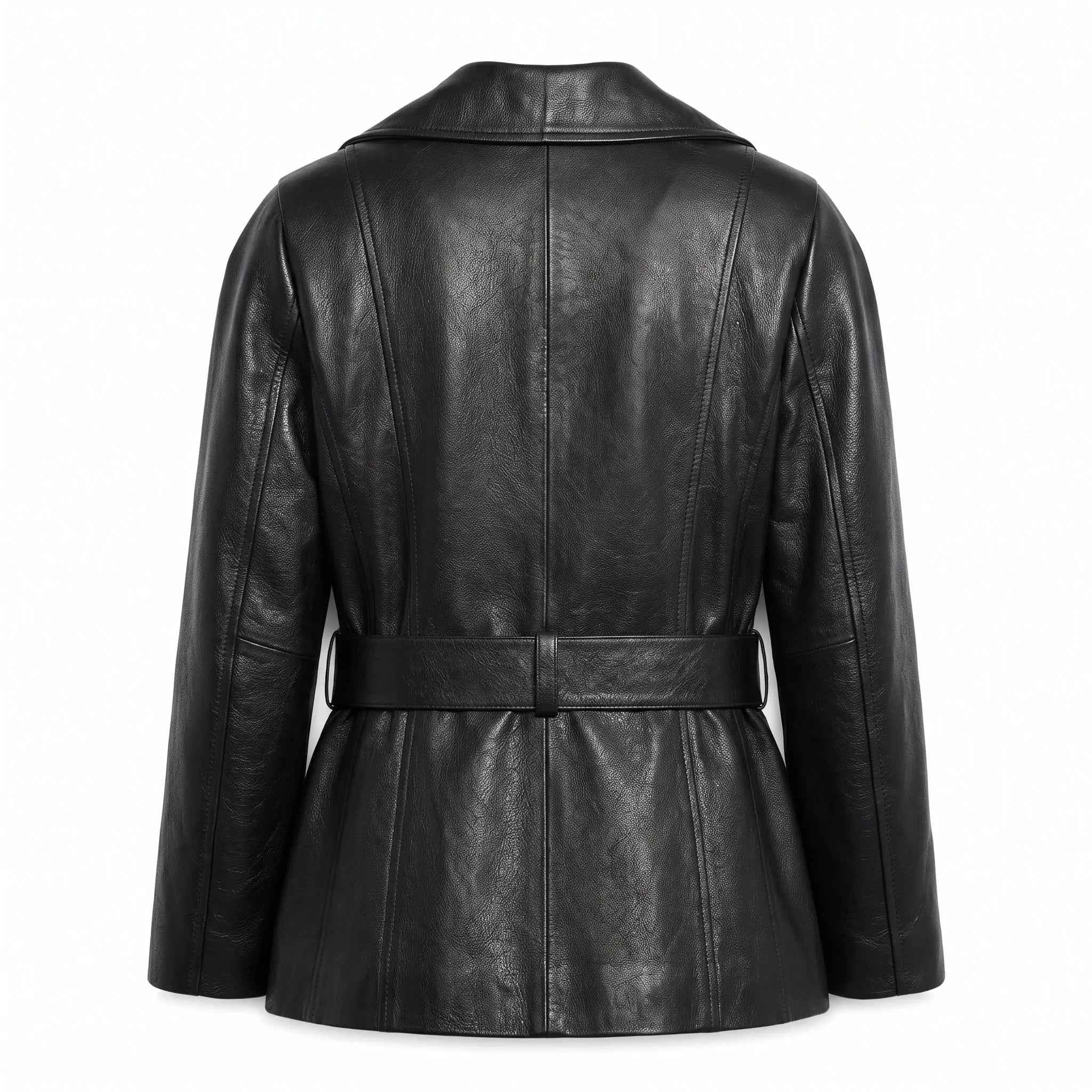 BFL Verona Women’s Black Genuine Leather Belted Blazer Jacket