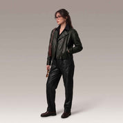 Women’s Moto-Bomber Leather Jacket | Stylish Biker Flight Jacket