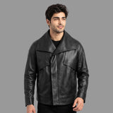 Herren Lederjacke mit drapiertem Kragen | Stilvolle Premium-Bikerjacke