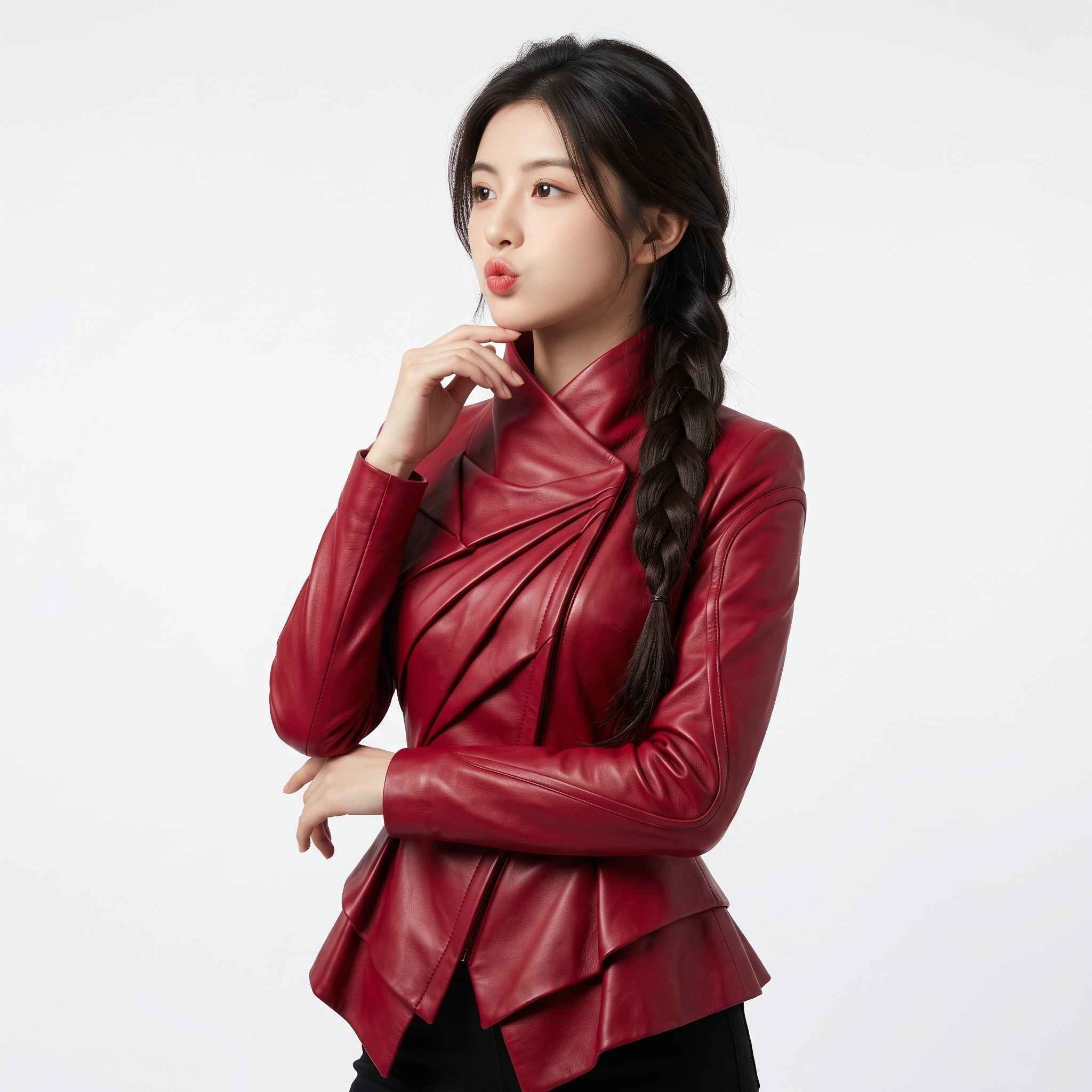 Futuristic Fold-Front Leather Jacket | Women’s Stylish Modern Jacket