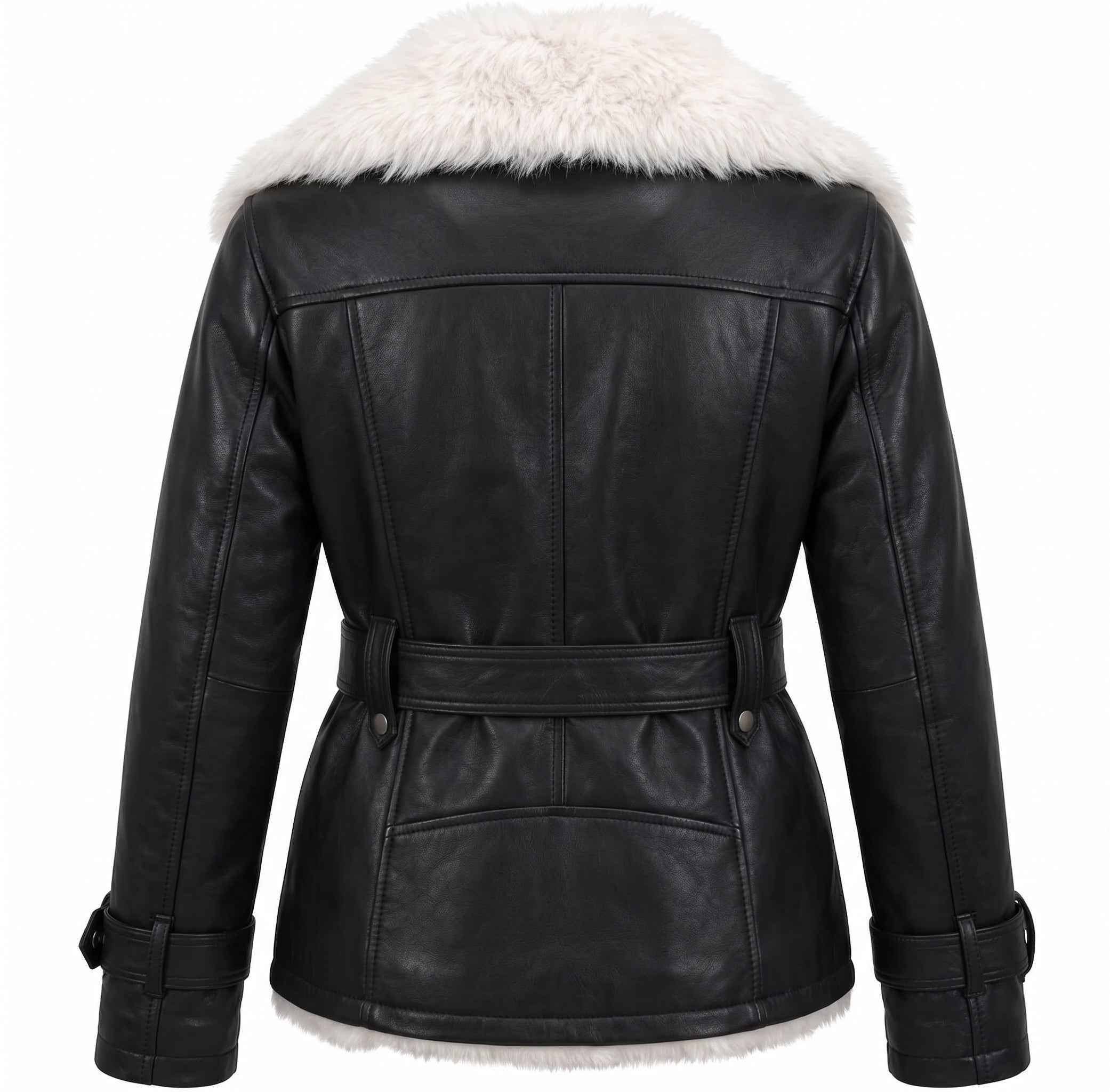 BFL Women’s Sheepskin Leather Fur Collar Jacket – Winter Coat
