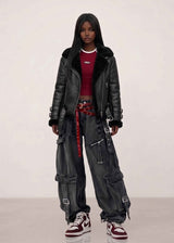 BFL Verona Women’s Black Shearling Aviator Leather Jacket