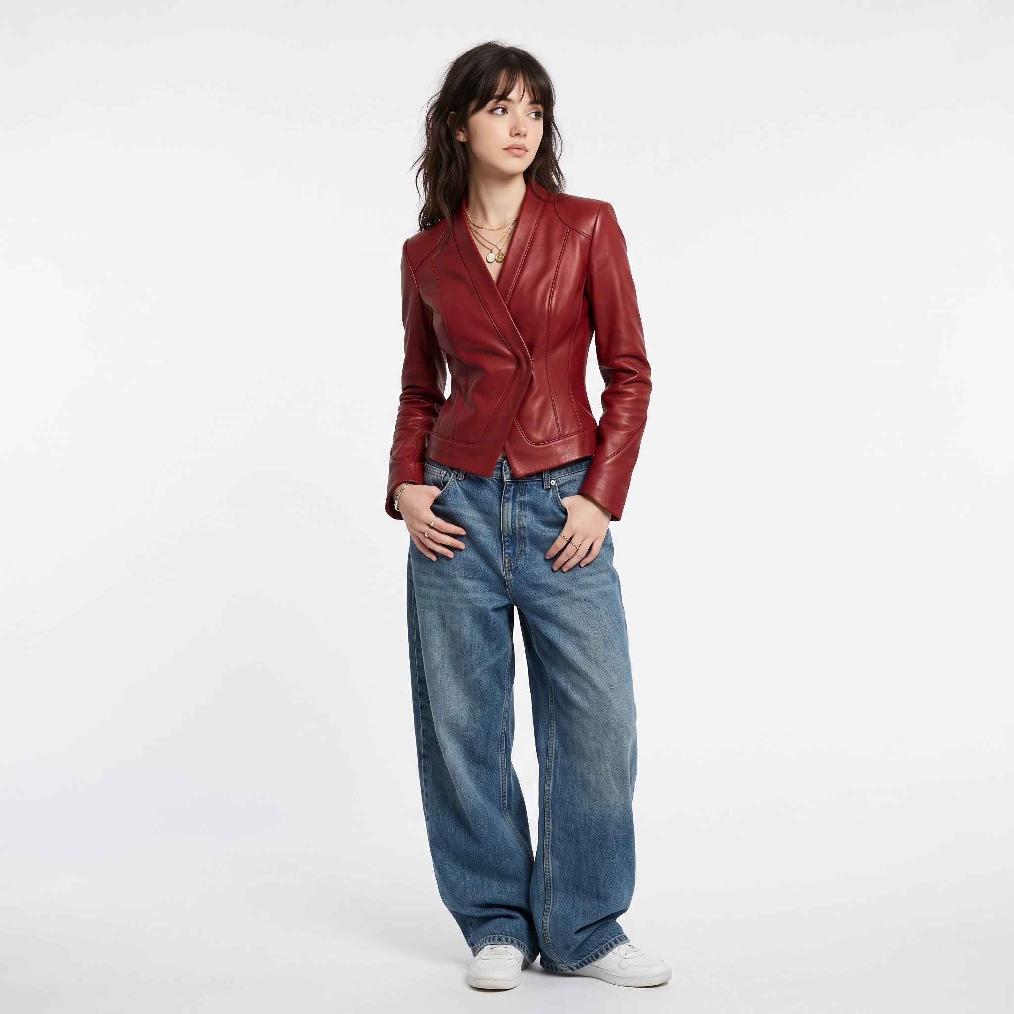 Sculpted Asymmetric Wrap Leather Jacket | Women’s Stylish Biker Jacket