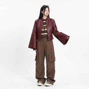 Women’s Cropped Cape-Sleeve Leather Jacket | Stylish Modern Jacket