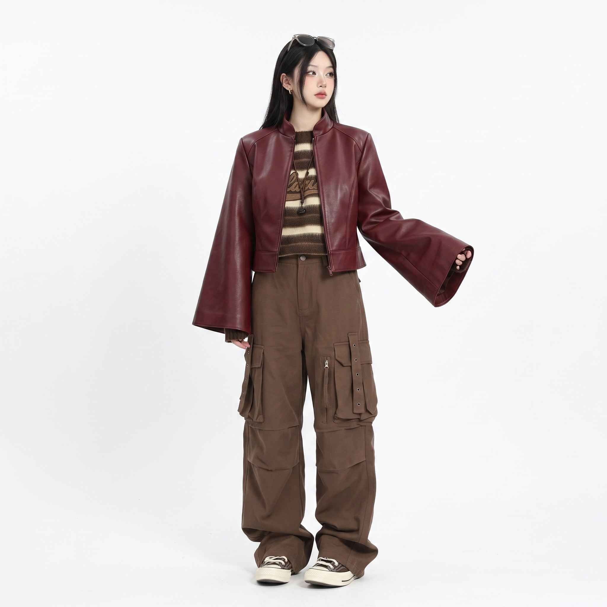 Women’s Cropped Cape-Sleeve Leather Jacket | Stylish Modern Jacket