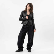 Sculpted Asymmetric Wrap Leather Jacket | Women’s Stylish Biker Jacket