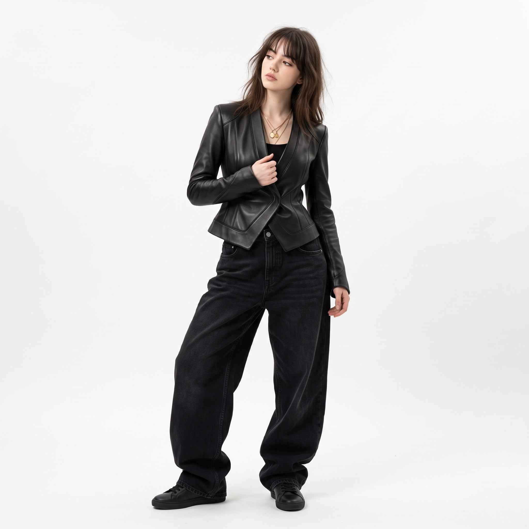 Sculpted Asymmetric Wrap Leather Jacket | Women’s Stylish Biker Jacket