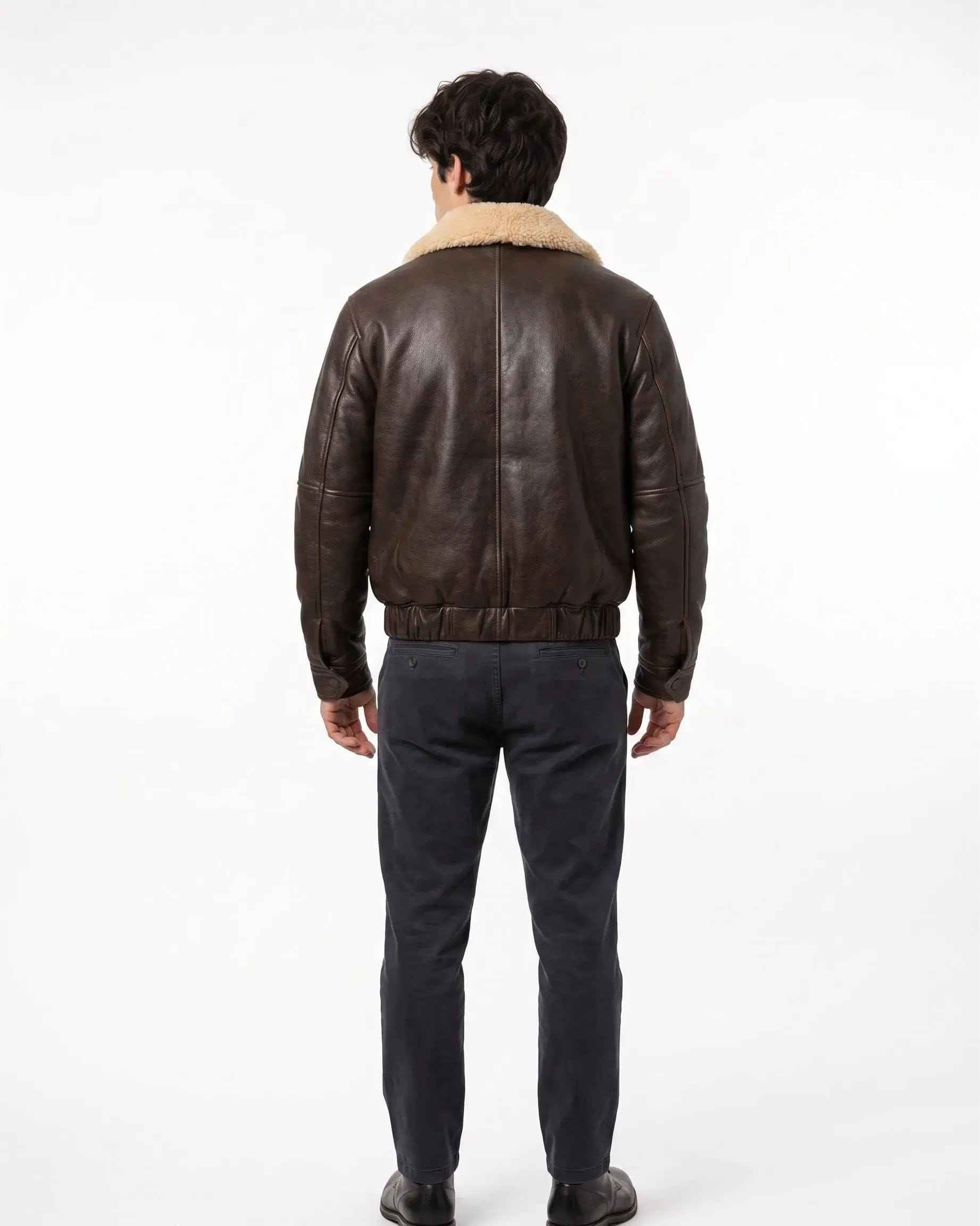 BFL Hudson Men’s Dark Brown Shearling Leather Bomber Jacket