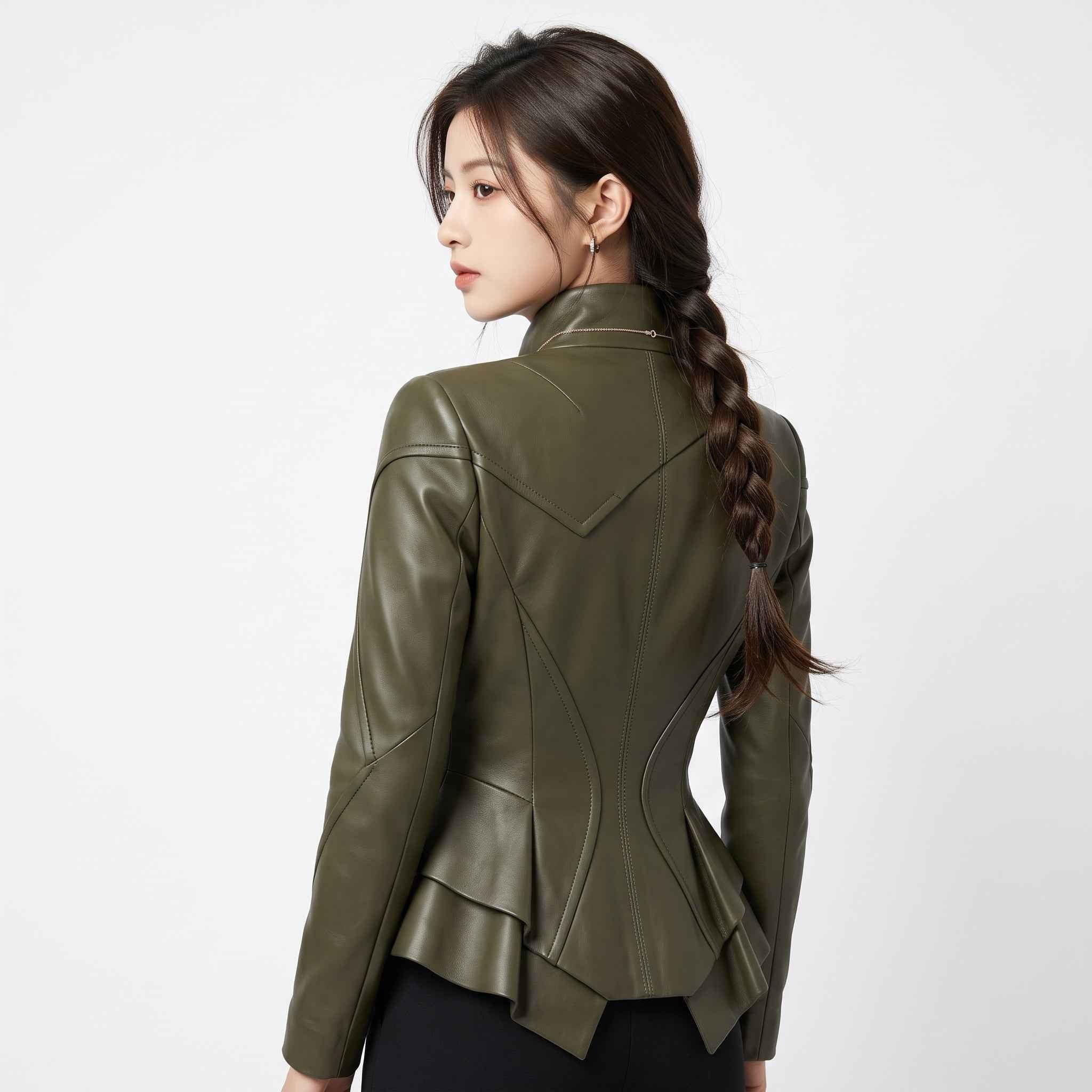 Futuristic Fold-Front Leather Jacket | Women’s Stylish Modern Jacket