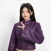 Women’s Cropped Cape-Sleeve Leather Jacket | Stylish Modern Jacket