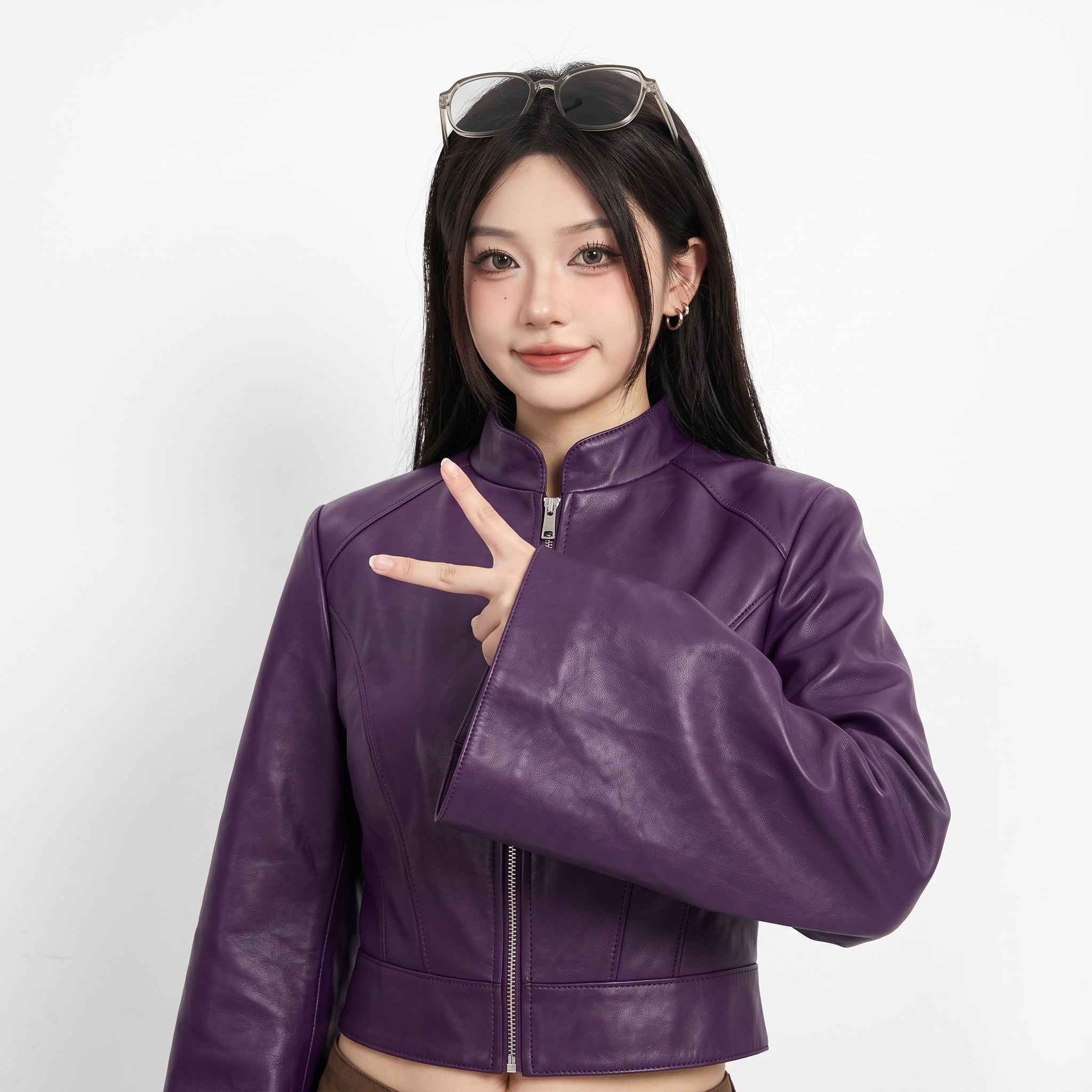 Women’s Cropped Cape-Sleeve Leather Jacket | Stylish Modern Jacket