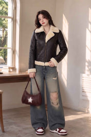 BFL Women’s Alpine Crest Shearling Leather Jacket – Dark Brown