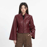 Women’s Cropped Cape-Sleeve Leather Jacket | Stylish Modern Jacket
