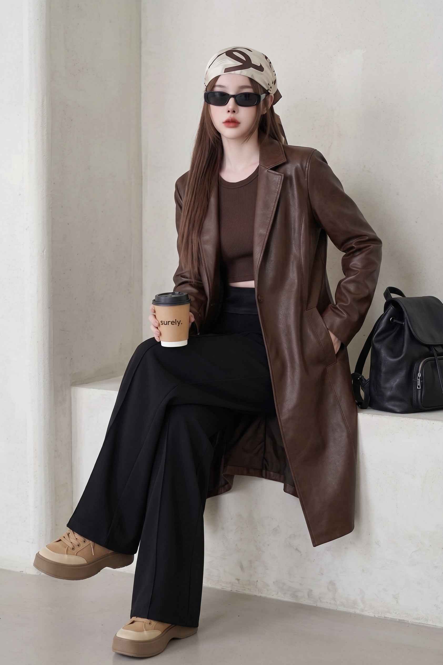 BFL Women’s Brown Long Leather Trench Coat – Genuine Leather Overcoat