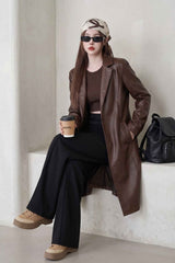 BFL Women’s Brown Long Leather Trench Coat – Genuine Leather Overcoat