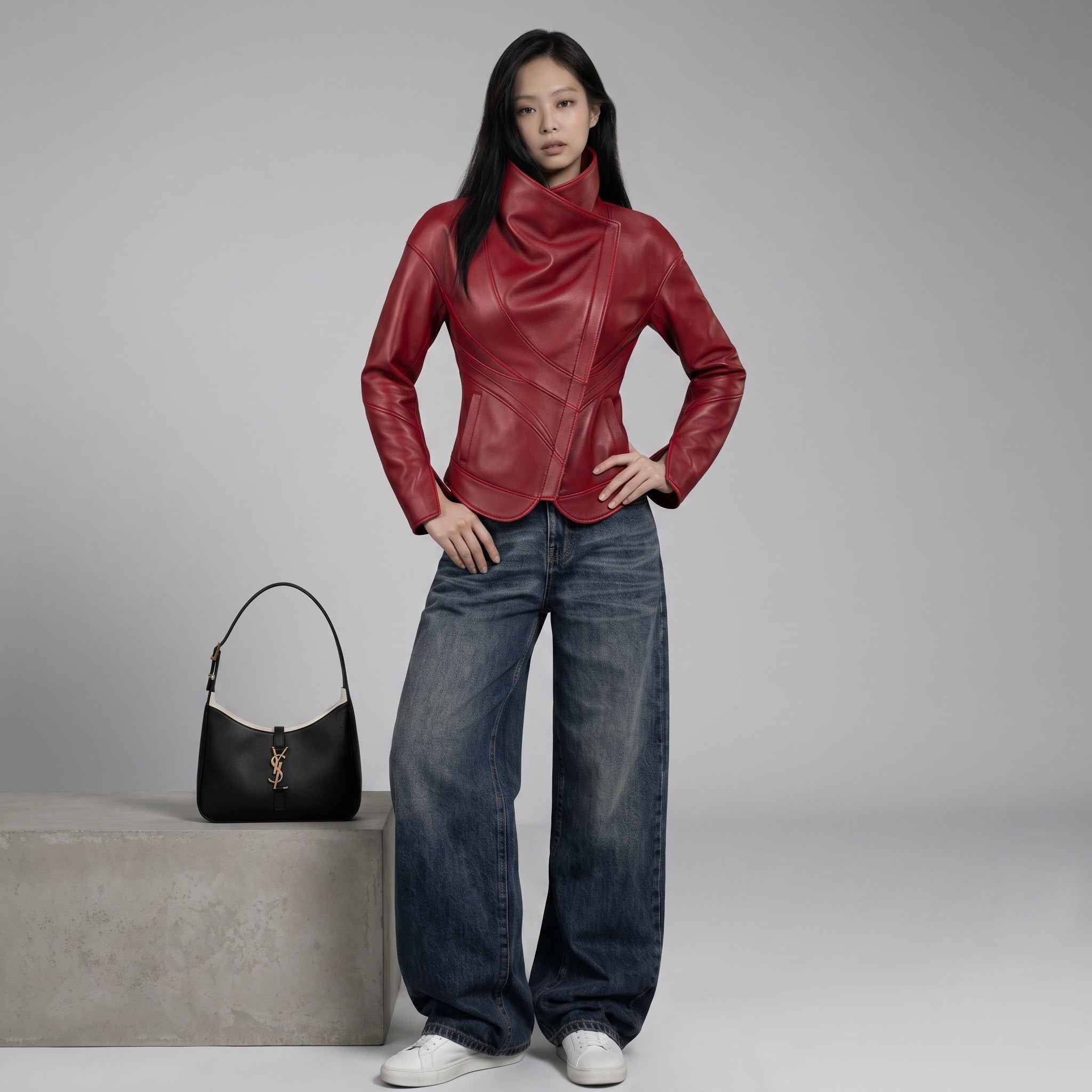 Women’s Fold-Front Leather Jacket | Stylish Premium Leather Biker Jacket