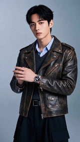 BFL Maverick Distressed Leather Jacket – Men’s Vintage Biker Jacket