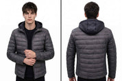 BFL Men’s Lightweight Hooded Quilted Puffer Jacket – Charcoal Black