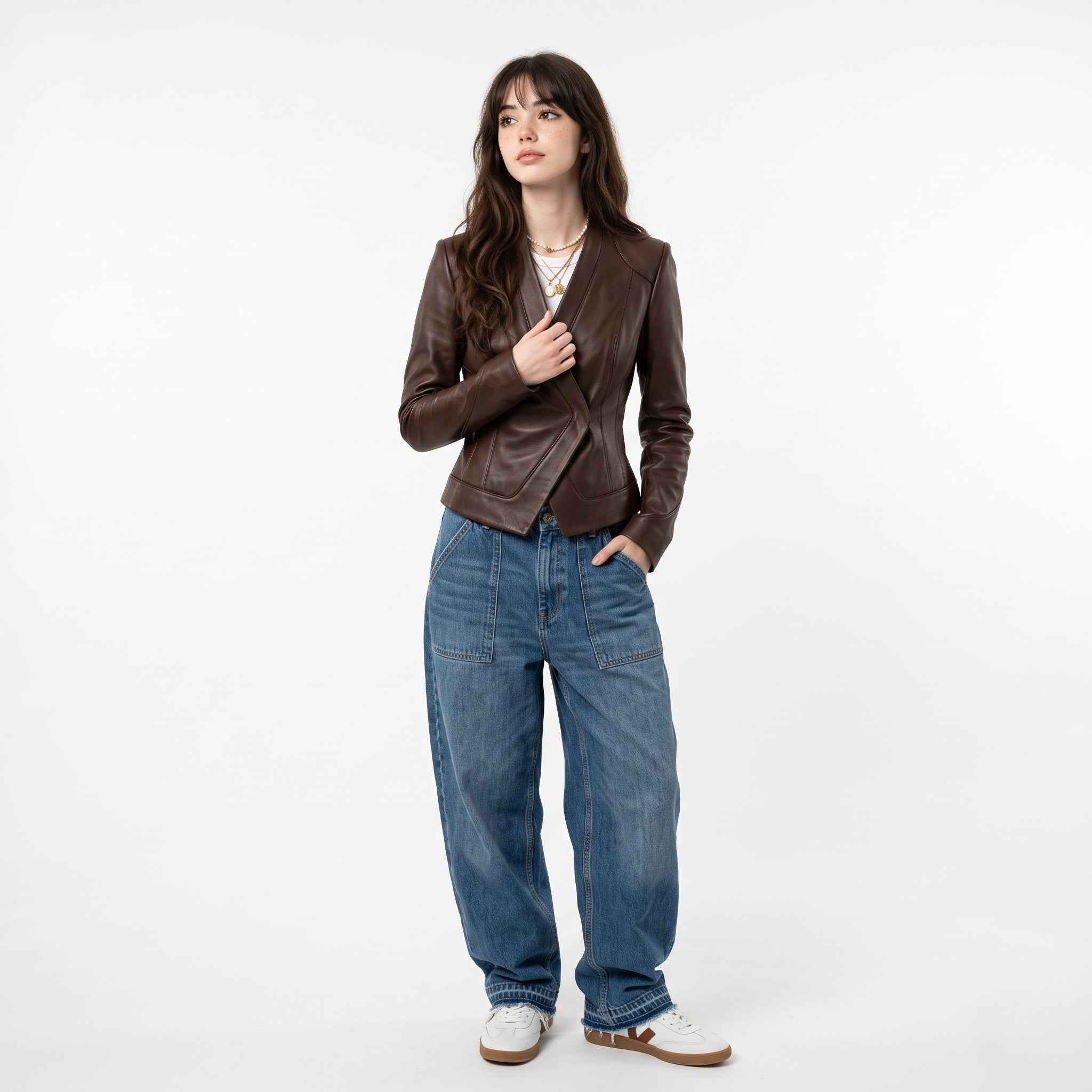 Sculpted Asymmetric Wrap Leather Jacket | Women’s Stylish Biker Jacket