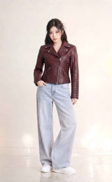 BFL Women’s Burgundy Quilted Moto Leather Jacket – Motorcycle Jacket