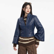 Women’s Cropped Cape-Sleeve Leather Jacket | Stylish Modern Jacket