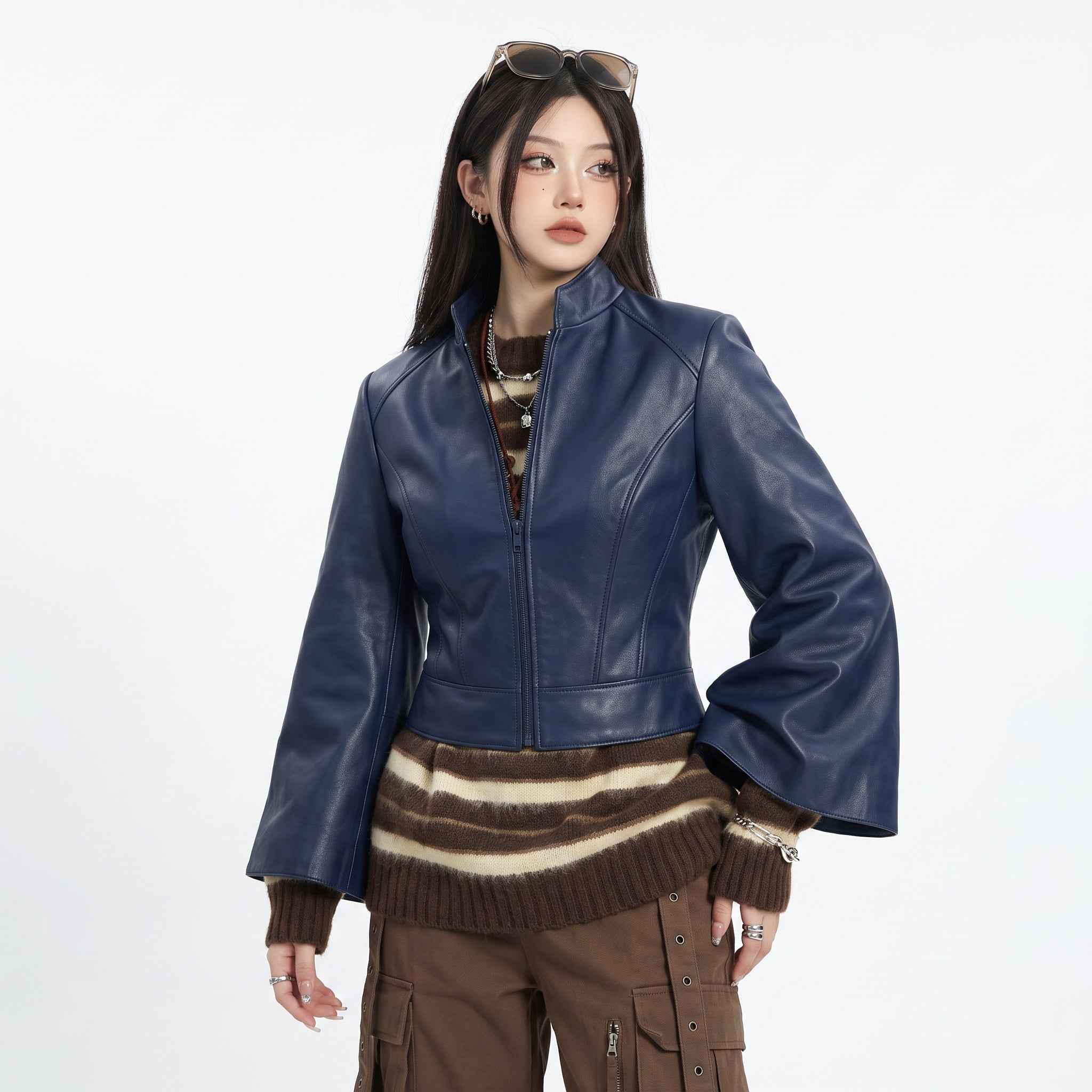 Women’s Cropped Cape-Sleeve Leather Jacket | Stylish Modern Jacket