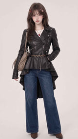 BFL Noir Damen Peplum-Jacke aus schwarzem Leder – Stilvolle Leder-Oberbekleidung