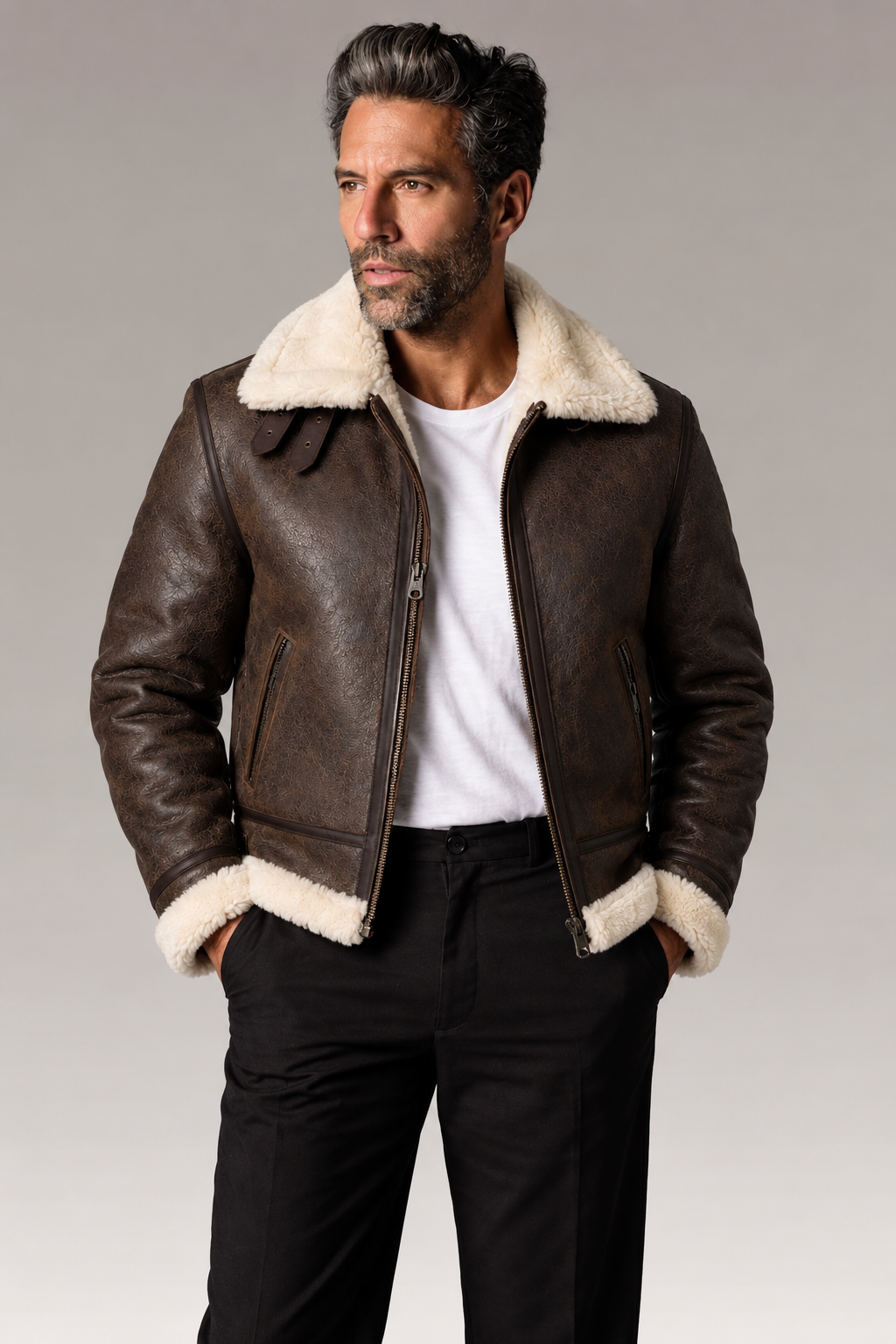 BFL Summit Shearling Flight Jacket – Men’s Leather Aviator Jacket BFL