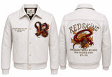Men's Premium Dragon Embroidered Varsity Jacket – White