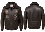 Men's Vintage Military Flight Bomber Jacket with Sherpa Collar – Dark Brown