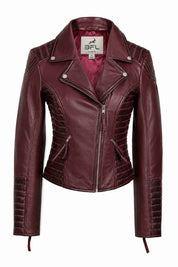 BFL Women’s Burgundy Quilted Moto Leather Jacket – Motorcycle Jacket