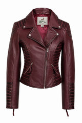 BFL Women’s Burgundy Quilted Moto Leather Jacket