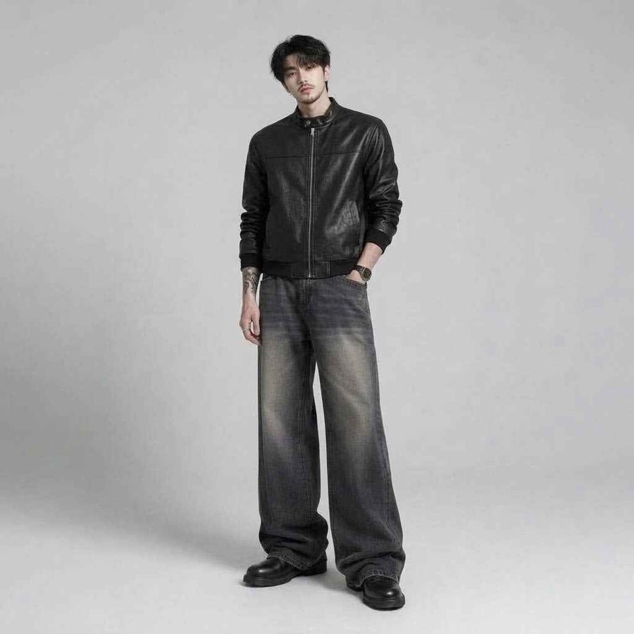 Men’s Split-Arc Panel Leather Jacket | Premium Biker Jacket