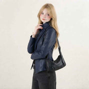 Draped Sculpted Leather Jacket | Premium Women’s Biker Jacket