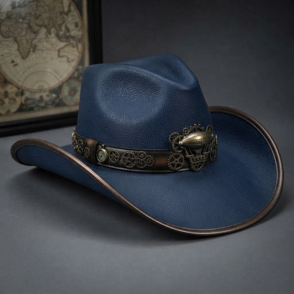 Navy Steampunk Airship Leather Cowboy Hat | BFL