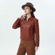 Women’s Burnt Caramel Leather Utility Fall Jacket | Premium Genuine Leather Jacket