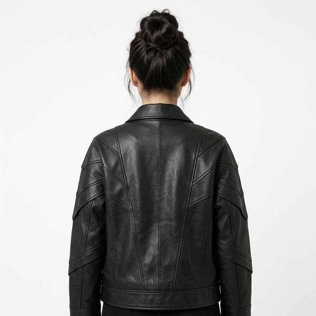 Asymmetric Panel Leather Jacket | Women’s Stylish Premium Leather Jacket