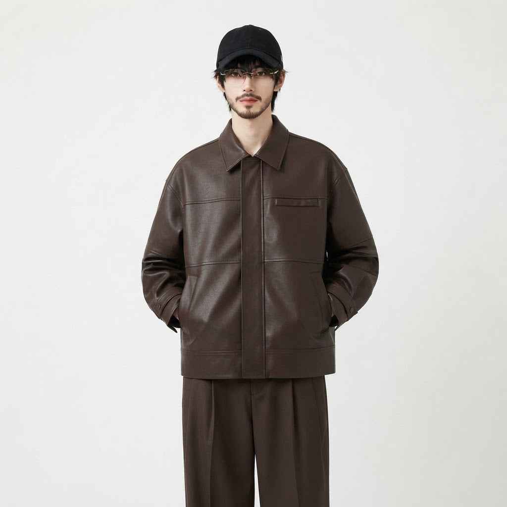 Men’s Oversized Utility Leather Jacket | Premium Leather Jacket