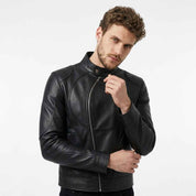 Men’s Curved Zip Racing Leather Jacket | Stylish Motorcycle Jacket