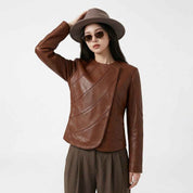 Women’s Sculpted Asymmetric Panel Leather Jacket | Premium Moto Jacket