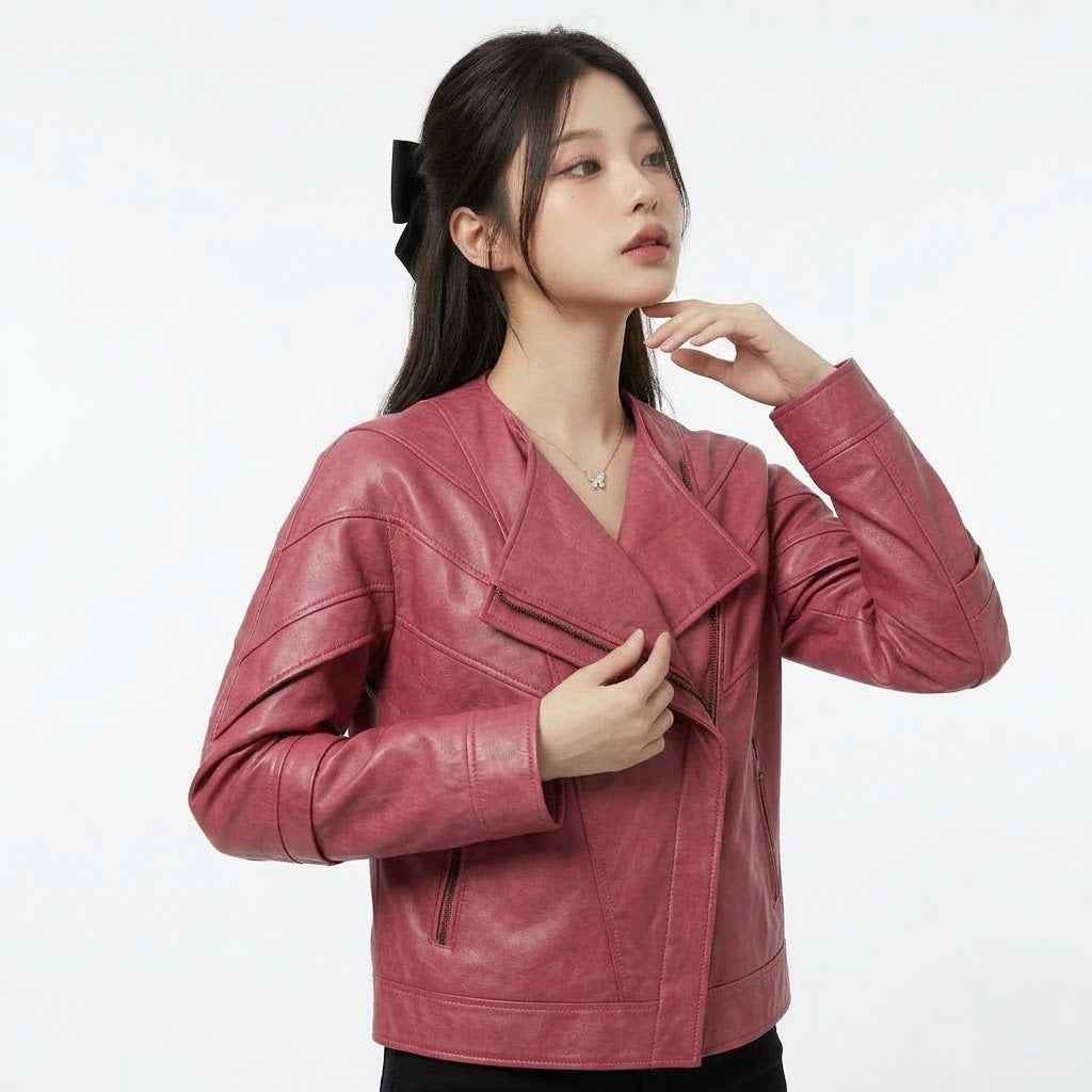 Sculptural Fold-Front Leather Jacket | Women’s Stylish Premium Leather Jacket