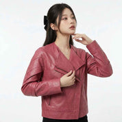 Sculptural Fold-Front Leather Jacket | Women’s Stylish Premium Leather Jacket