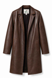 BFL Women’s Brown Long Leather Trench Coat – Genuine Leather Overcoat