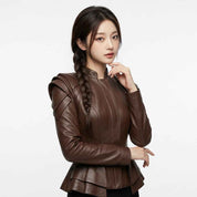 Women Origami Shoulder Leather Jacket | Women’s Stylish Premium Leather Jacket