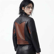 Women’s Spooky Season Leather Jacket | Spiderweb & Bat Detail Fashion Jacket