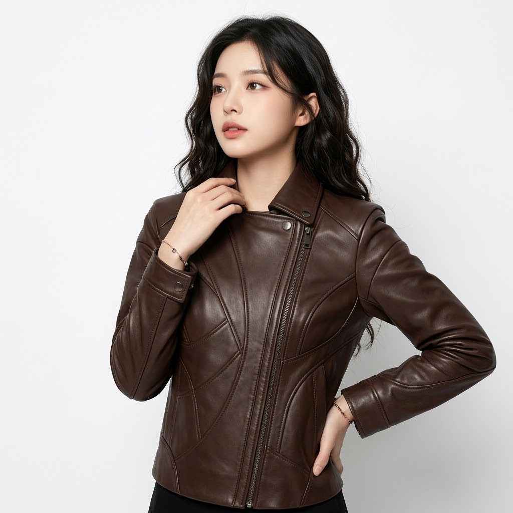 Women’s Sculpted Panel Moto Leather Jacket | Stylish Premium Biker Jacket