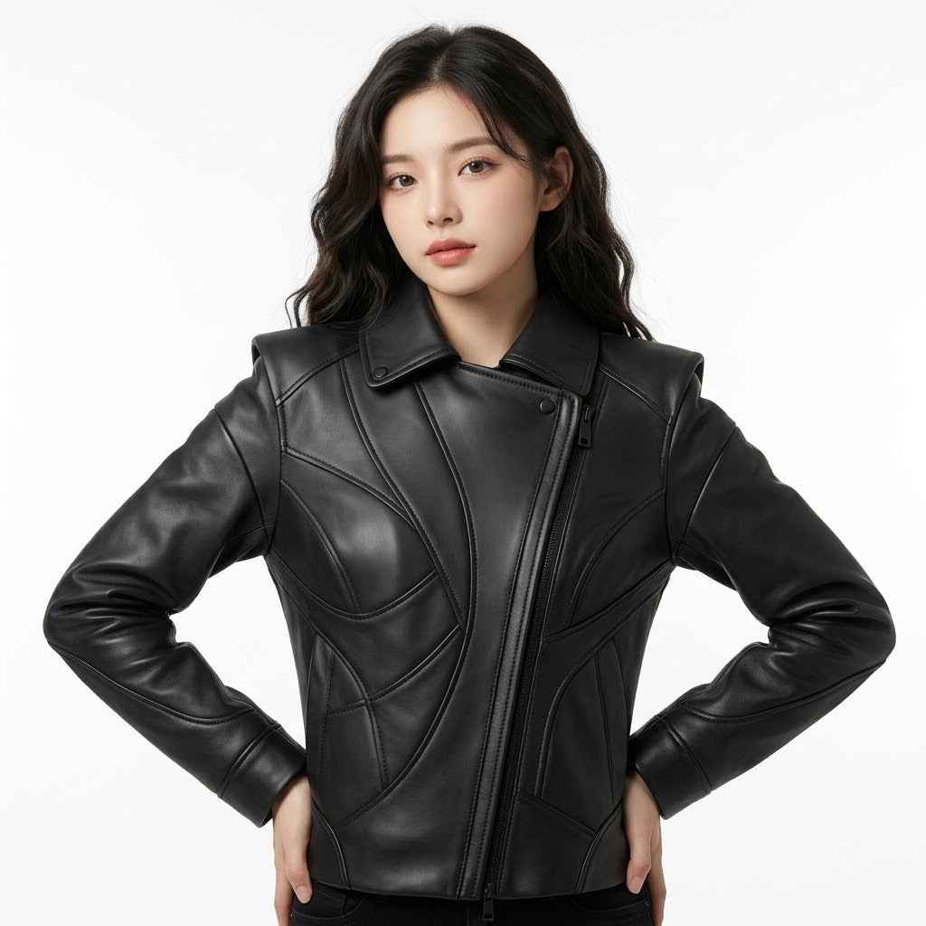 Women’s Sculpted Panel Moto Leather Jacket | Stylish Premium Biker Jacket