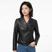Women’s Sculpted Asymmetric Leather Jacket | Stylish Premium Biker Jacket